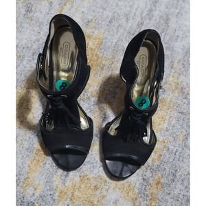 Coach Women's‎ Tristen Black Suede Tassel Peep Toe Heel Pumps Size 8 B